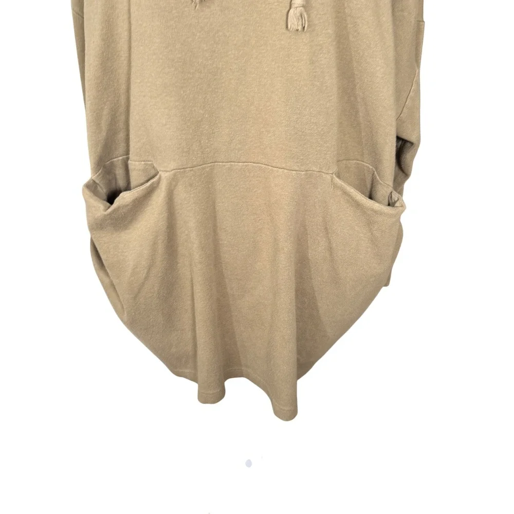 Free People Beach Olive Tan Funnel Neck Oversized Tunic Sweatshirt Pockets M GUC